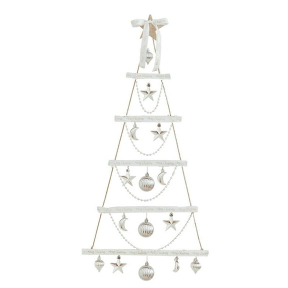 Sylchomon 21.6x44.4 Inch White Christmas Tree Ladder Wall Decor Mini Lighted Holiday Hanging Ornament for Indoor Festive Home Party Decor