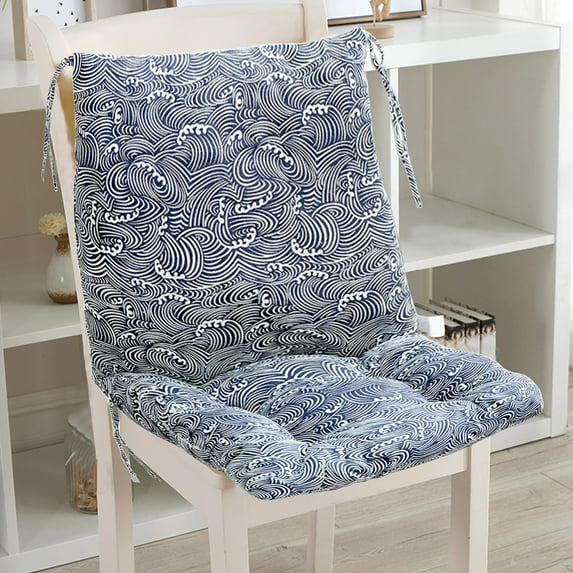 Sylchomon 32x16 Inch Patterned One Piece Chair Cushion with Back Support, Weather Resistant Tie Strings Chair Protector Seat Cover for Porch Rocker Use