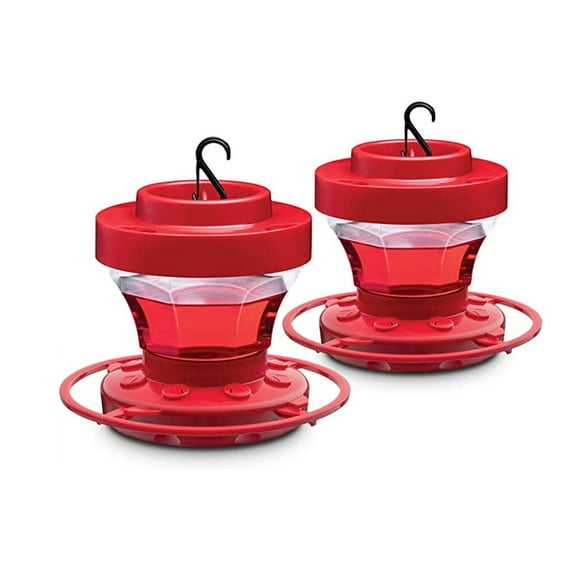 Sylchomon 8oz Red Hummingbird Feeder with 8 Feeding Ports, 2 Pack Plastic Hummingbird Feeders for Outdoors Hanging Ant and Bee Proof, Built-in Ant Moat, Fluted Hummingbird Feeder