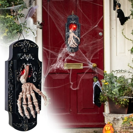 Sylchomon Halloween Motion Sensor Doorbell with Glowing Eyes Scary Ghost Hand Sound and Spray Prank for Doors Spooky Holiday Props for Halloween Party Props Decoration