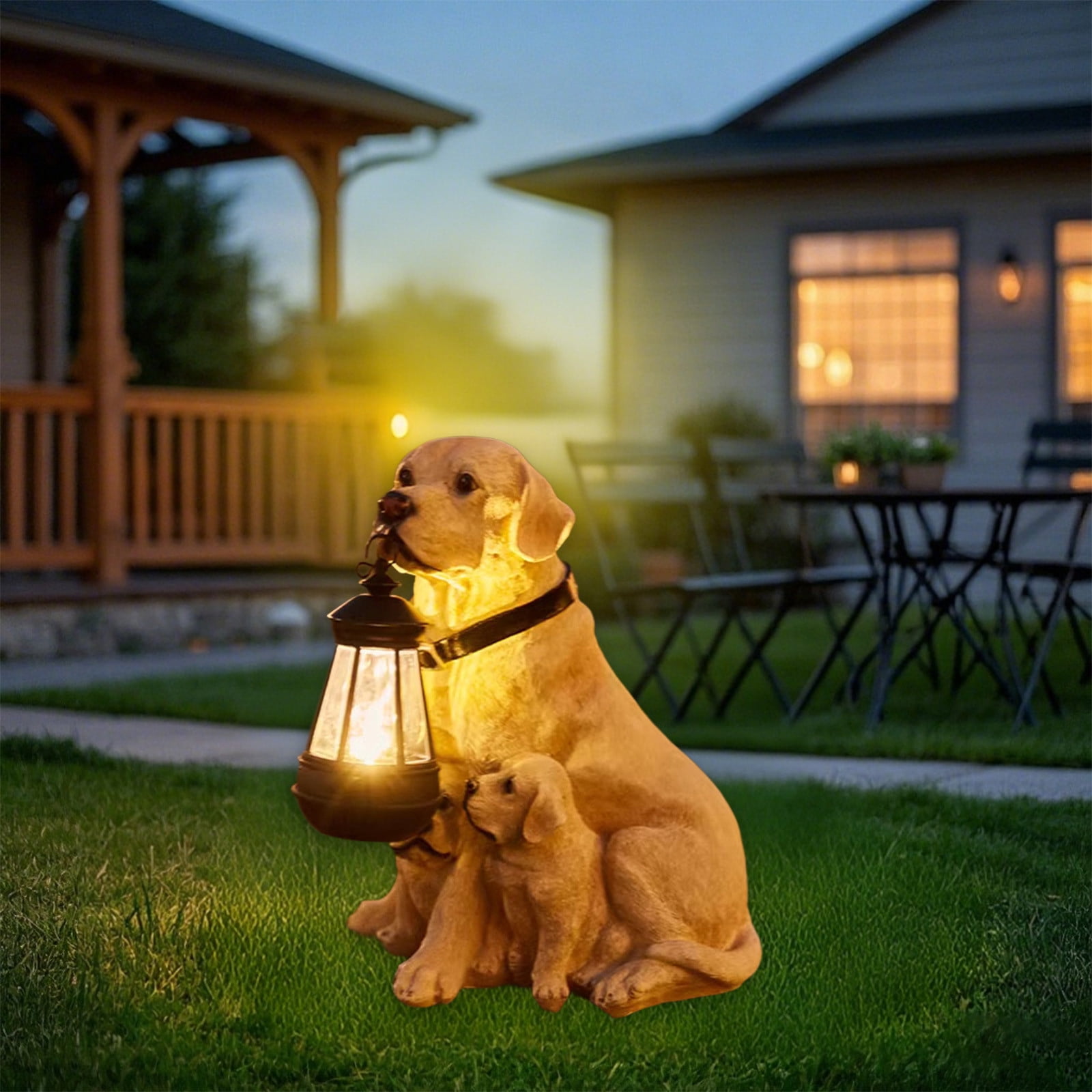 Sylchomon Solar Powered Dog Statue LED Light Outdoor Garden Decor Rechargeable Resin Yard Ornament Weatherproof Hanging Lantern Pet Design