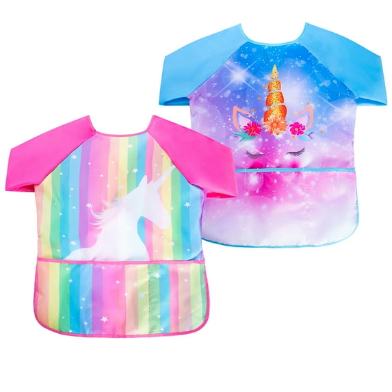 Sylfairy 2 Pack Art Smock for Kids, Waterproof Sleeveless Toddler Artist Painting Smocks with and 3 Pocket
