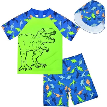 Sylfairy Boys Two Piece Rash Guard Swimsuits Kids Short Sleeve Swimwear Sets Bathing Suit with Sun Hat for 2-6 Years