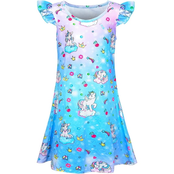 Sylfairy Girls Nightgowns, Unicorn Short Sleeve Sleepwear Nightie Nightgown Princess Pajama Dresses for 6-7 Girls, Star Unicorn