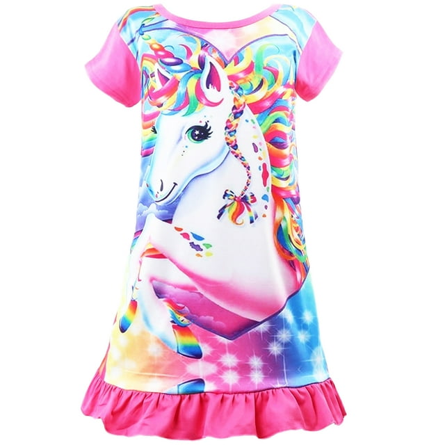 Sylfairy Girls Nightgowns, Unicorn Short Sleeve Sleepwear Nightie ...