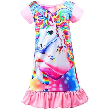 Sylfairy Girls Nightgowns, Unicorn Short Sleeve Sleepwear Nightie Nightgown Princess Pajama Dresses for 8-9 Girls
