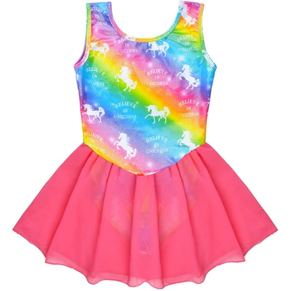Sylfairy Gymnastics Wrap Skirted Leotards for Girls Kids Sparkle Rainbow Unicorn Gymnastic Skirt, Dance Ballet Dress