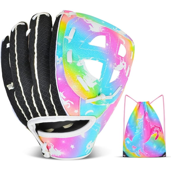 Sylfairy Kids Baseball Glove Softball Gloves for Girls, Baseball Mitts with Drawstring Bag, Teeball Gloves for Training and Beginner,Left Hand Gloves, Right Hand Throw
