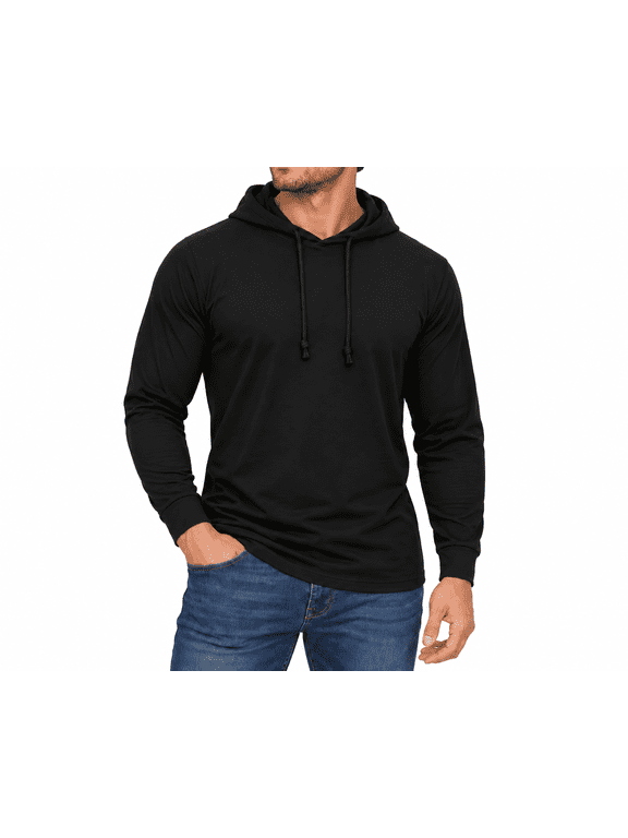 Syllion T Shirt Hoodie without pocket, Long sleeve - Big and Tall - Lightweight (Black, Small)