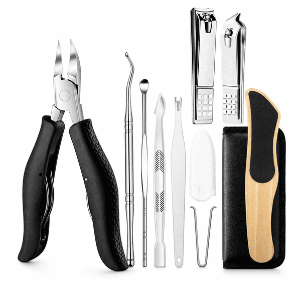 Syltano 11-Piece Ingrown Toenail Kit, Stainless Steel Nail Clipper Set with Cuticle Nipper & Wooden File, Professional Pedicure Tools for Thick Nails, Men & Women DIY Foot Care