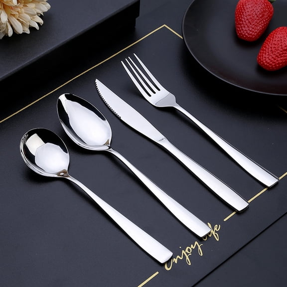 Syltano 24-Piece Silverware Set, 410 Stainless Steel Forks and Spoons Flatware, Commercial Cutlery for Restaurant, Hotel & Catering, Western Steak Dinnerware Set, 12 Forks & 12 Spoons, Easy to Clean