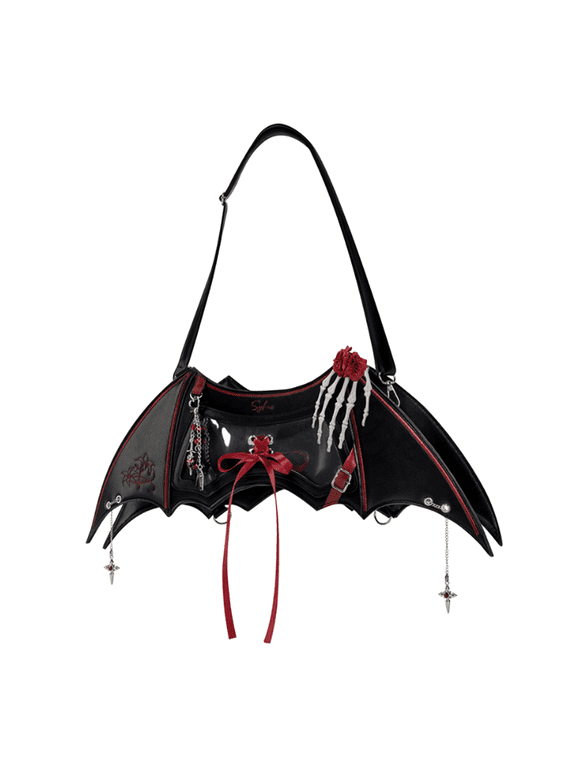 Sylus Bat Shaped Ita Bag Women Y2K Purse Pin Display Trendy Gothic Underarm Bag Crossbody Bag Shoulder Bag with adjustble Dual Straps