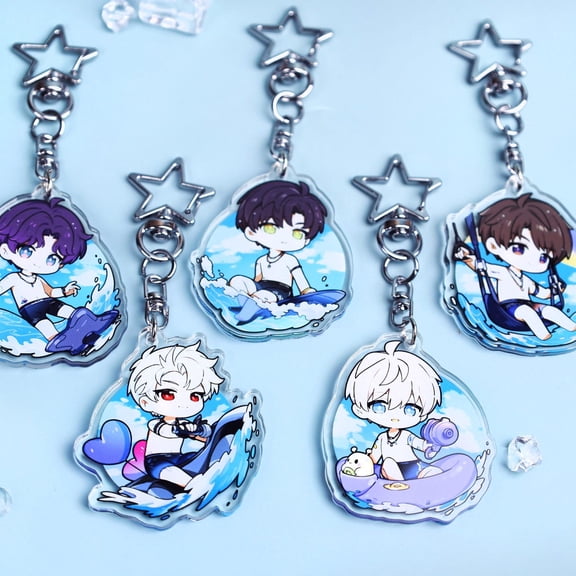 Sylus Zayne Rafayel Xavier Caleb Acrylic Keychain - Chibi Summer Surfing Waves Beach Theme Bag Charm Gift Perfect Gift for Fans & Collectors (1 keychain)