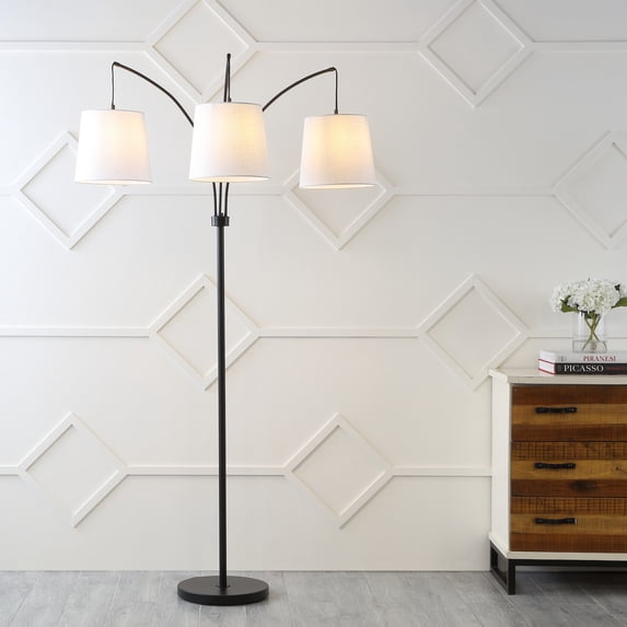 JONATHAN Y Sylva 72.5" 3-Light Mid-Century Modern Head-Adjustable Iron LED Arc Floor Lamp, Black, JYL3080A