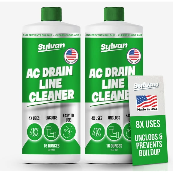 Sylvan AC Drain Line Cleaner | 2x 16 Oz (8 Uses) | 12 Month Supply | Made in USA | Universal Compatibility | Removes Clogs and Buildup from HVAC Condensate Lines | Air Conditioner Unclogger