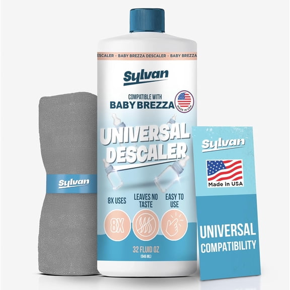 Sylvan Hills Descaler Compatible with Baby Brezza Machines | 32 Oz | 12 Month Supply | US Made | Free Cleaning Cloth | Descaling Solution Compatible with Baby Appliances | Cleans & Descales