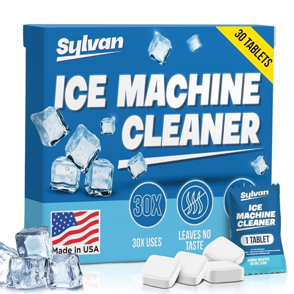 Sylvan Ice Machine Cleaner and Descaler Tablets | 30 Tabs | Made in USA | Nickel Safe Ice Maker Cleaner and Descaler | Universal Compatibility for Commercial & Residential Ice Makers