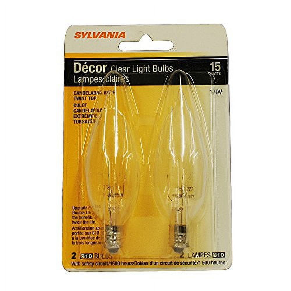 Sylvania Light Bulbs, B10, Clear, 15 W - 2 bulbs
