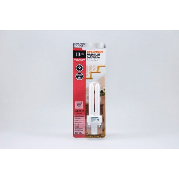 Sylvania 20480 - CF13DD/827/ECO/BL/1 Double Tube 2 Pin Base Compact Fluorescent Light Bulb