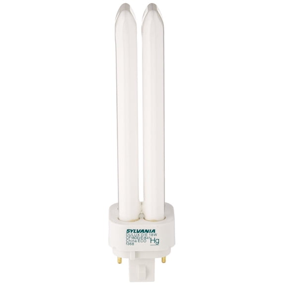 Sylvania 20668 (4-Pack) CF18DD/E/841/ECO 18-Watt Double Tube Compact Fluorescent Light Bulb, 4100K, 1150 Lumens, 82 CRI, T4 Shape, 4-Pin G24q-2 Base