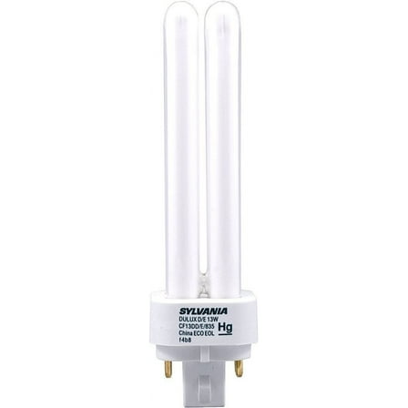 Sylvania 20671 6-Pack CF13DD/E/835/ECO 13-Watt Double Tube Compact Fluorescent Light Bulb, 3500K, 900 Lumens, 82 CRI, 4-Pin G24q-1 Base