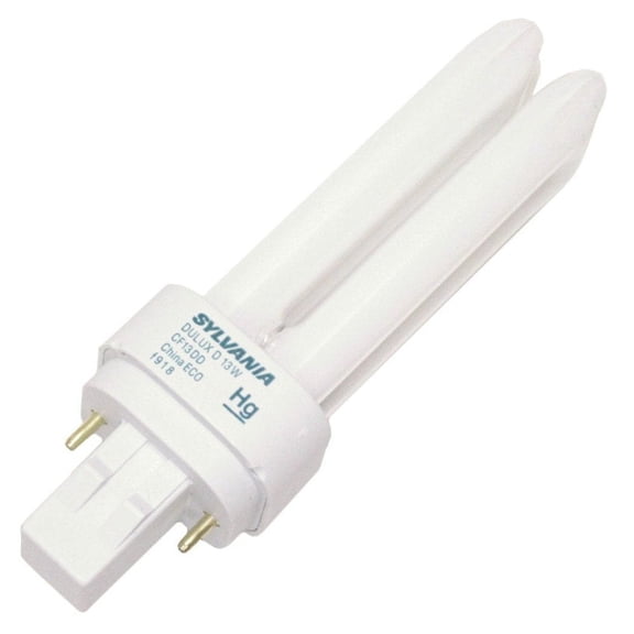 Sylvania 21120 4-Pack CF13DD/841/Eco 13-Watt Double Tube Compact Fluorescent Light Bulb, 4100K, 780 Lumens, 82 CRI, T4 Shape, GX23-2 Bi-Pin Base