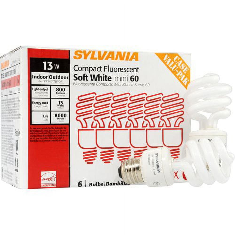 Sylvania 29120 - 13 Watt - CFL - 60W Equal - 2700K Warm White - Walmart.com, image size:1000x1000