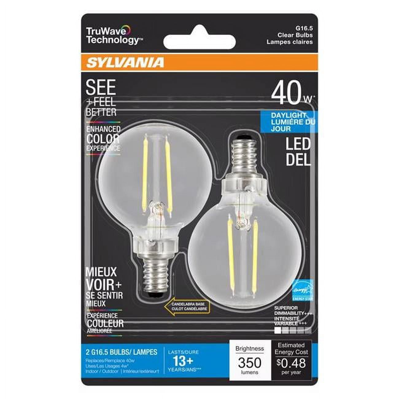 Sylvania 3014601 40W Truwave G16.5 E12 Candelabra Daylight LED Bulb