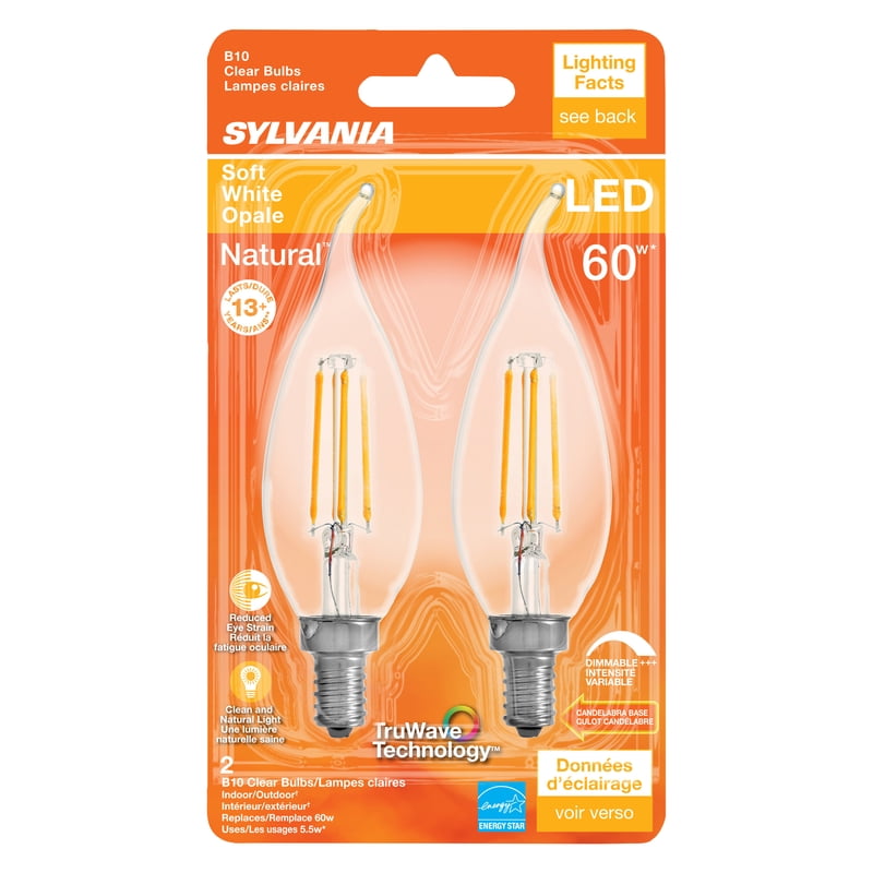 Sylvania TruWave Clear B10 E12 LED Bulb Soft White 60W Equivalent 2-Pack