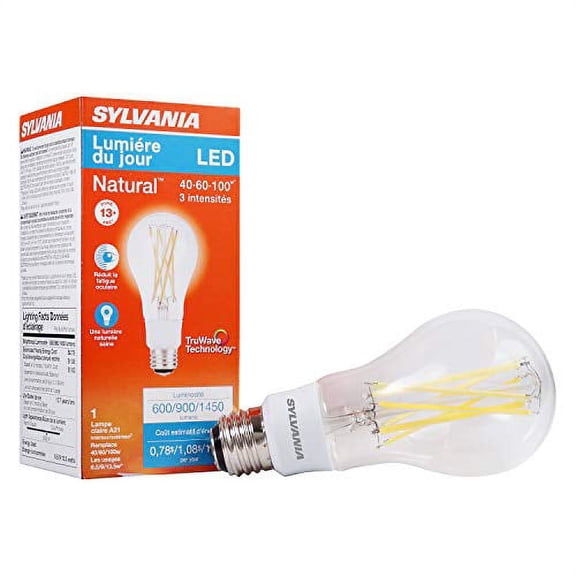 Sylvania LED A21 Natural Light Series Light Bulb, 3-Way Light, 6.5W/9W/13.5W, Not Dimmable, Clear Finish, Daylight 5000K Color Temperature, 1 Pack