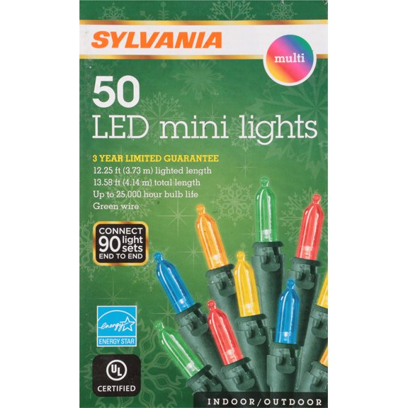 Sylvania 50 Light Traditional Multi-Colored Glass LED Mini Light Set