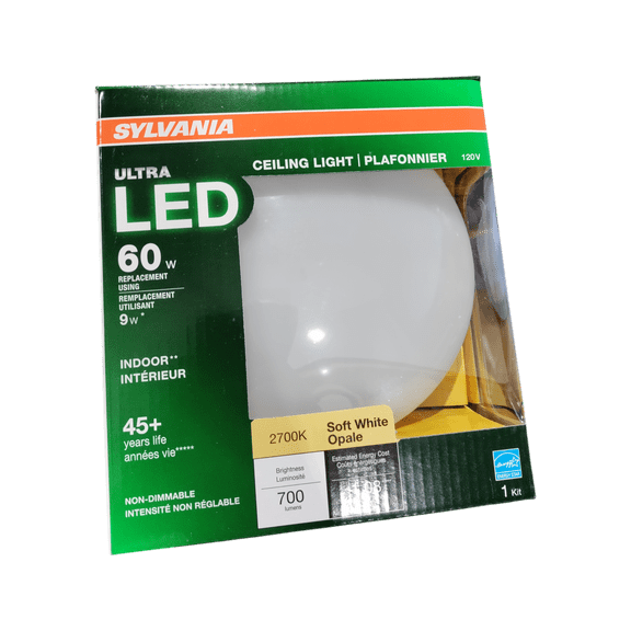 Sylvania Ultra LED Ceiling Light 9W (60W Equivalent) Soft White 2700K Non-Dimmable 1 Kit