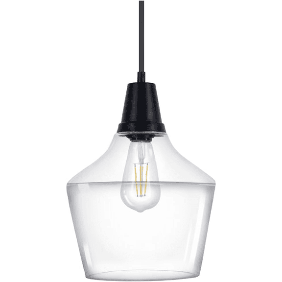 Sylvania 9" Pendant Light Fixture with Clear Glass Shade, Adjustable Height, Black Matte