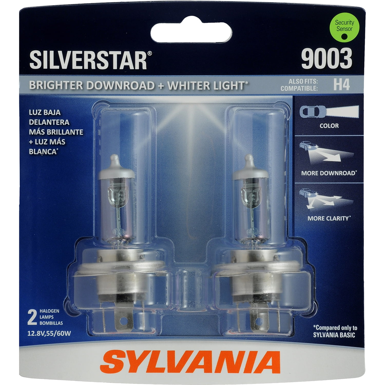 Sylvania 9003 SilverStar Halogen Headlight Bulb, 2 Pack, Compatible with Multiple Cars