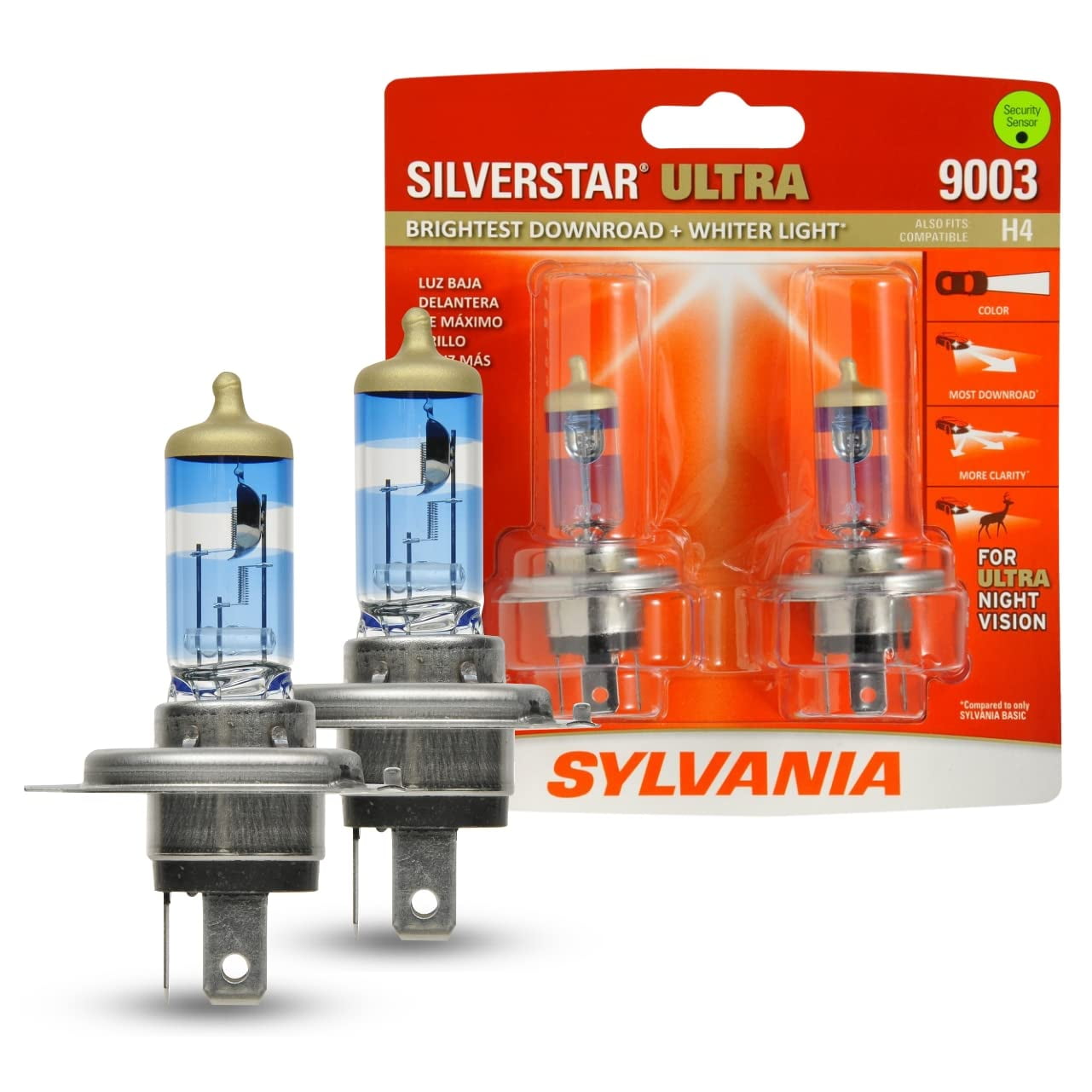 Sylvania 9003 SilverStar Ultra High Performance Halogen Headlight Bulb, Brightest Downroad with Whiter Light (2 Bulbs) C8