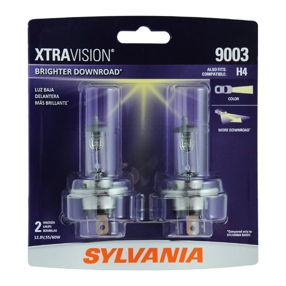 Sylvania 9003 XtraVision Halogen Headlight Bulb, 2 Pack, Compatible with Multiple Cars