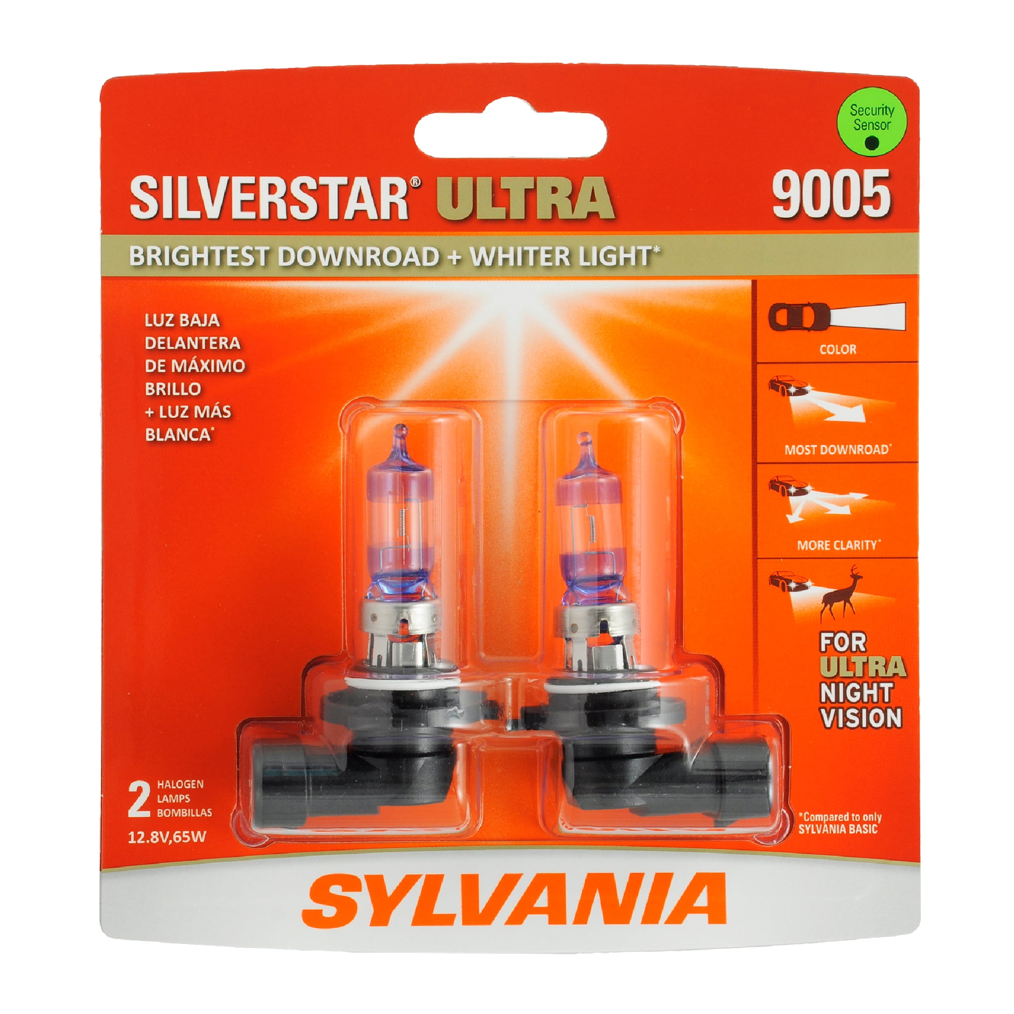 Sylvania 9005 SilverStar Ultra Halogen Headlight Bulb, Pack of 2