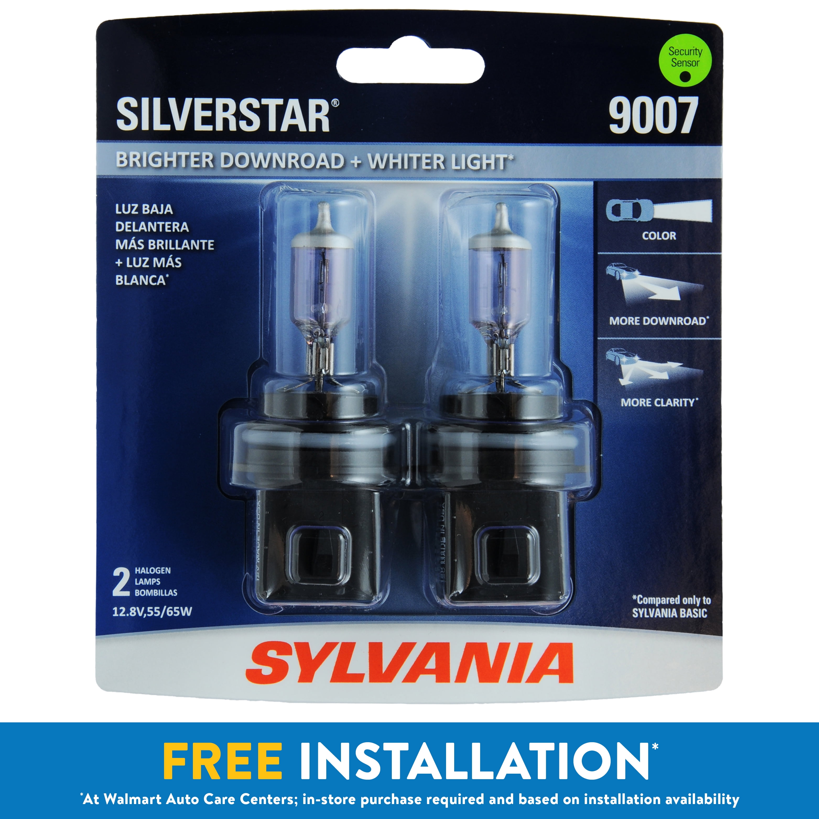 Sylvania 9007 SilverStar Auto Halogen Headlight Bulb, Pack of 2.