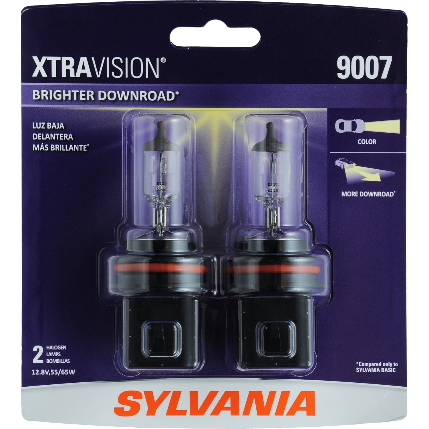 Sylvania 9007 XtraVision Halogen Headlight Bulb, 2 Pack, Compatible with Multiple Cars