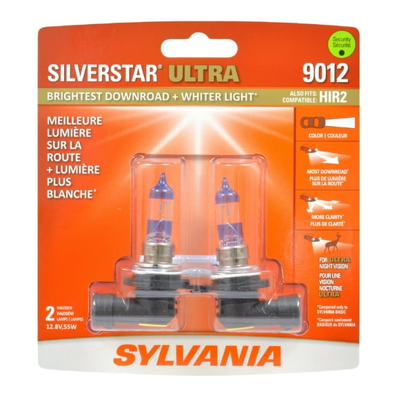 Sylvania 9012 SilverStar Ultra Halogen Headlight Bulb, Pack of 2.