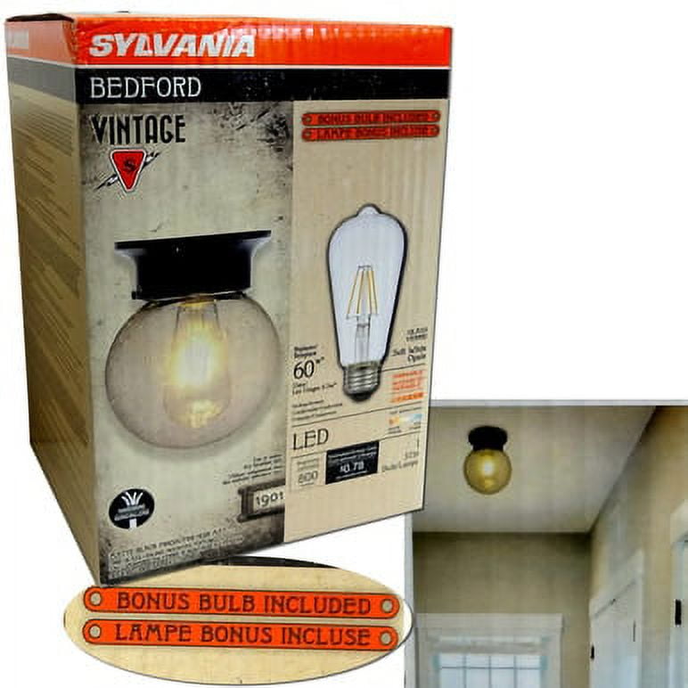 Bedford Vintage Matte Black Globe Ceiling Light with LED Bulb