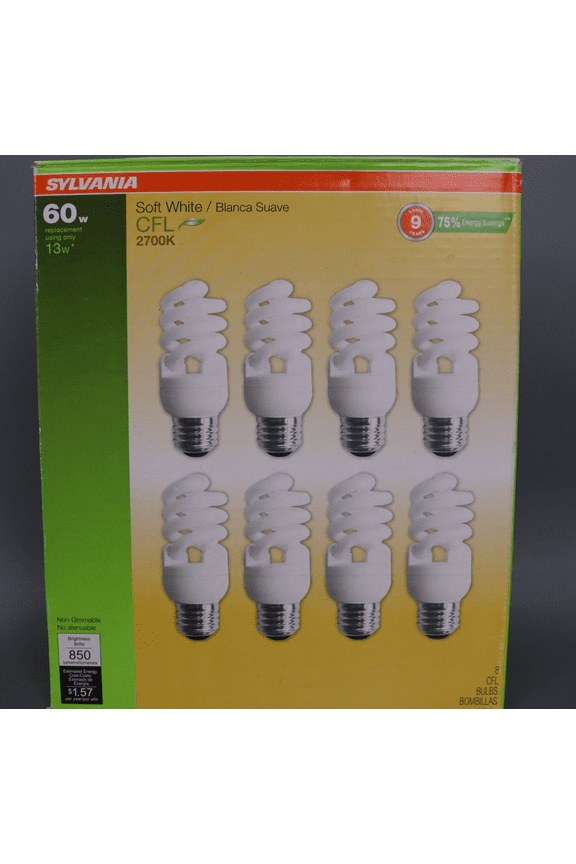 CFL T2 Twist Light Bulb, 60W Equivalent, Efficient 13W, 850 Lumens, Medium Base, 2700K, Soft White - 8 Pack (26363)