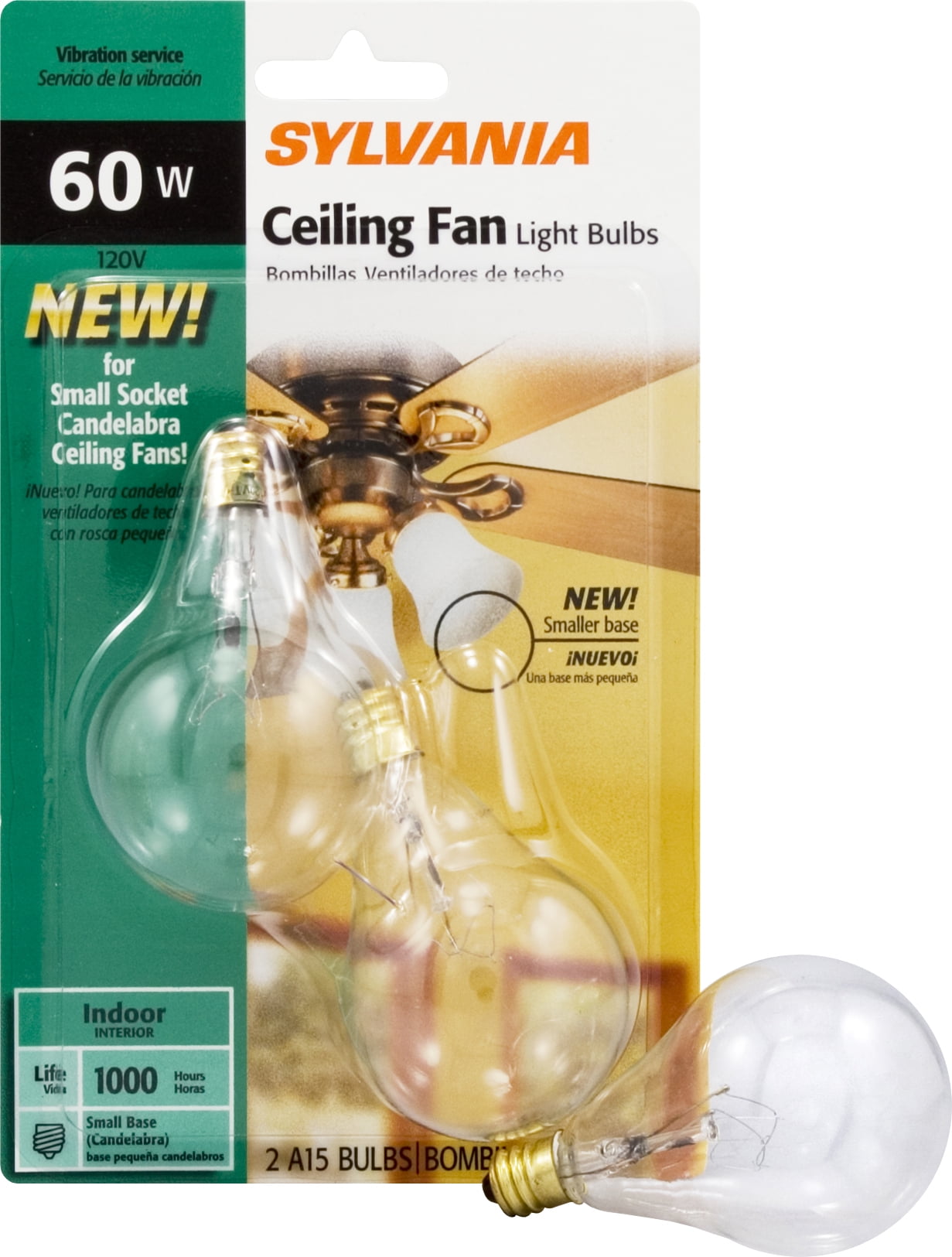 Sylvania Ceiling Fan Light Bulbs, 40W A15, Candelabra Base, 2-count
