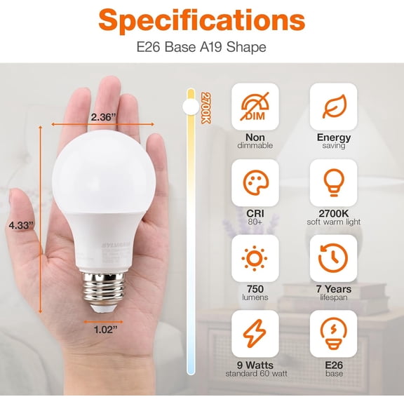 Sylvania ECO LED Light Bulb, A19 60W Equivalent, Efficient 9W, 7 Year, 750 Lumens, 2700K, Non-Dimmable, Frosted, Soft White - 8 Pack (40821)