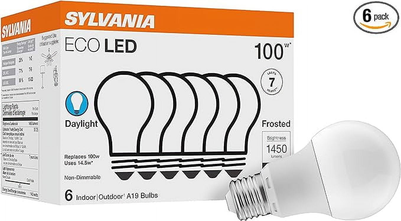 Sylvania Eco Led A19 Light Bulb 100W Equivalent Pack of 6: 100W/White