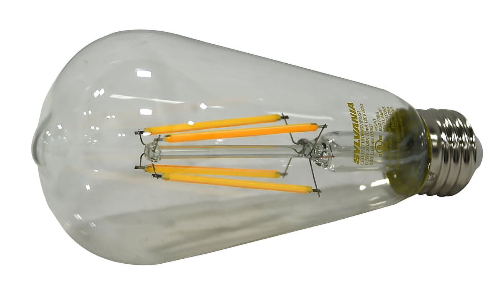 Sylvania Filament LED Light Bulb, 6.5 W, 120 V, 800 lumens, 2700 K, 80 CRI, 2.28 in Dia