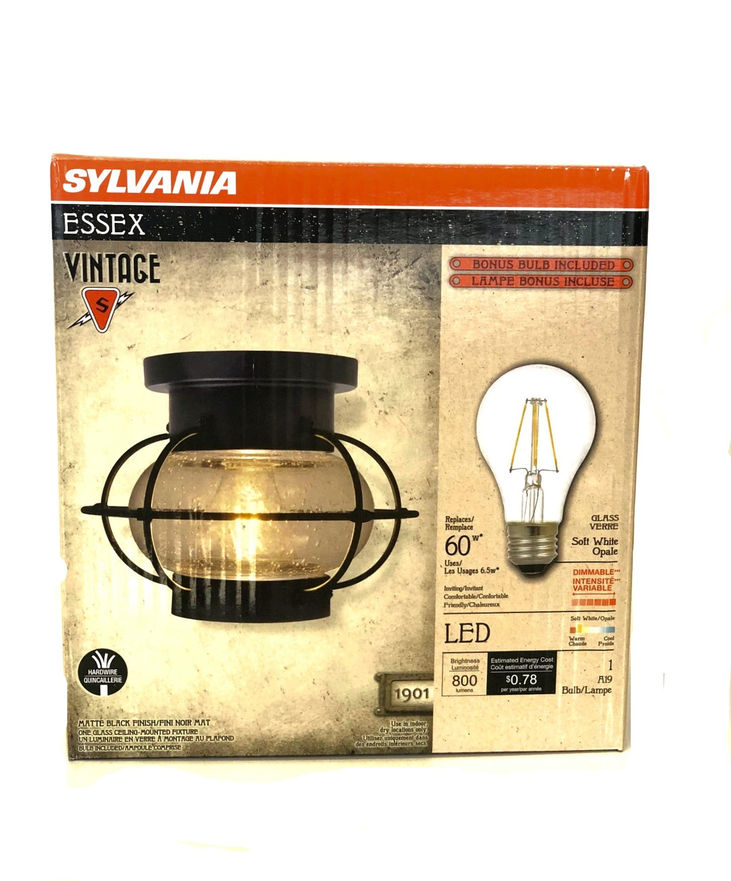 Matte Black Vintage Cage Light Fixture with Seeded Glass