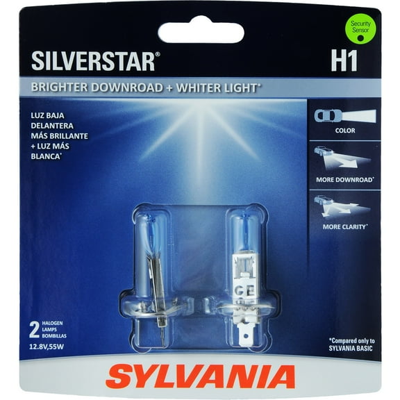 Sylvania H1 SilverStar High Performance Halogen, White, Brighter Light Automotive Bulb 2 Pack