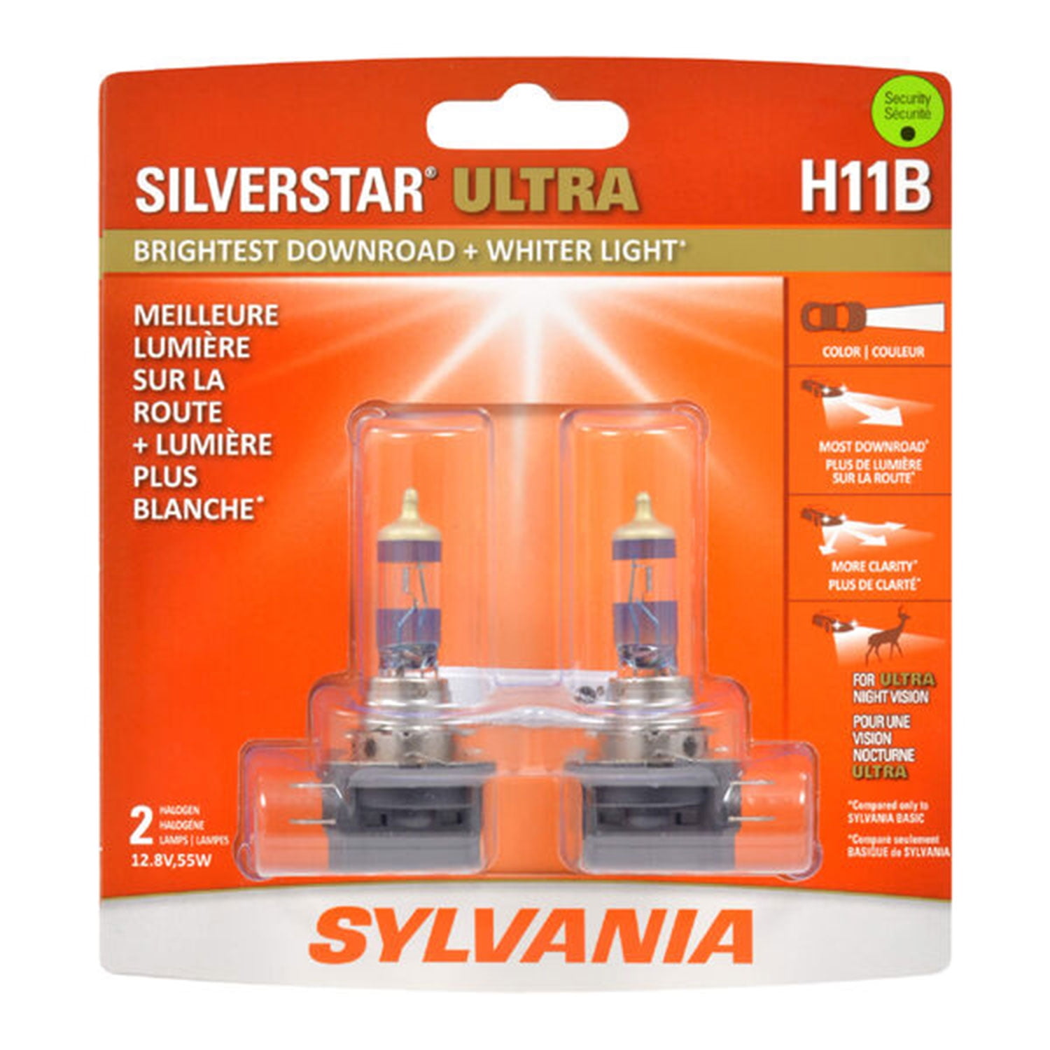 Sylvania H11B SilverStar Ultra White Halogen Headlight Bulbs for Clarity (2 Pack)