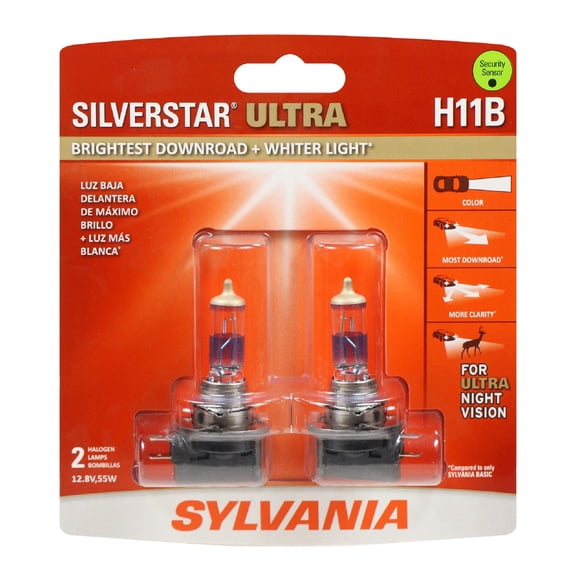 Sylvania H11B SilverStar Ultra White Halogen Headlight Bulbs for Clarity (2 Pack)